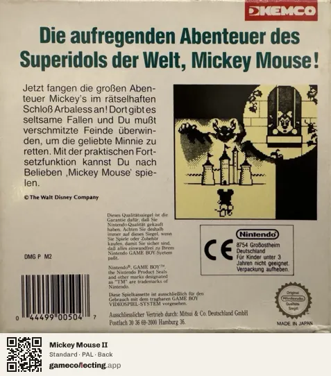 Mickey Mouse II Game Boy, PAL box back