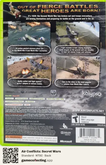 Air Conflicts: Secret Wars Xbox 360, NTSC box back