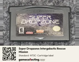 Super Dropzone: Intergalactic Rescue Mission Game Boy Advance, NTSC cartridge label