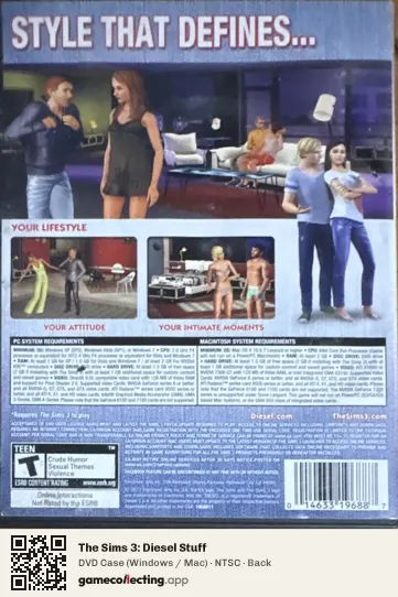 The Sims 3: Diesel Stuff Computer, NTSC box back