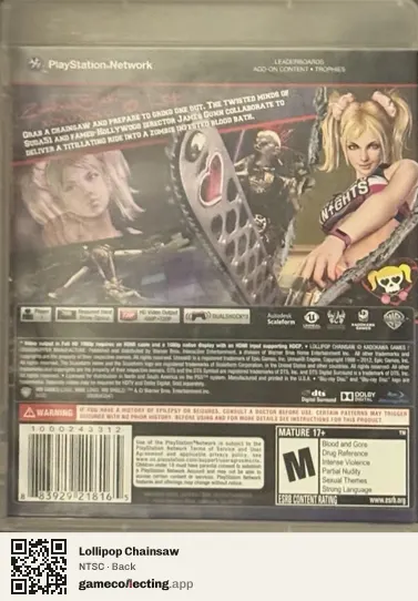 Lollipop Chainsaw PlayStation 3, NTSC box back