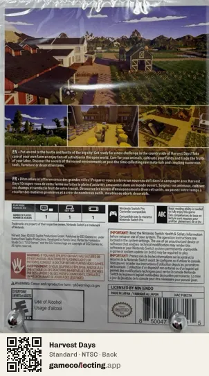 Harvest Days Nintendo Switch, NTSC box back