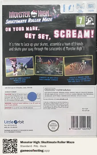 Monster High: Skultimate Roller Maze Nintendo Wii, PAL box back