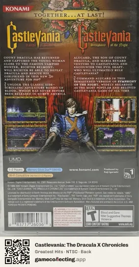 Castlevania: The Dracula X Chronicles PlayStation Portable, NTSC box back