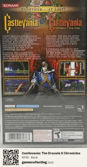 Castlevania: The Dracula X Chronicles PlayStation Portable, NTSC box back