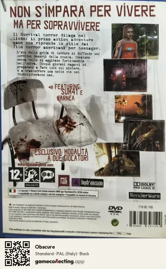 Obscure PlayStation 2, Italy box back
