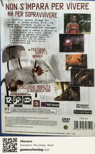 Obscure PlayStation 2, Italy box back