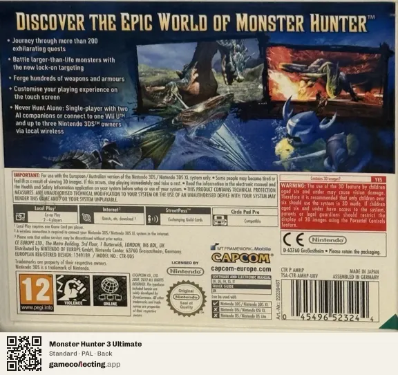 Monster Hunter 3 Ultimate Nintendo 3DS, PAL box back