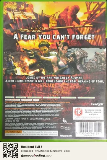 Resident Evil 5 Xbox 360, United Kingdom box back
