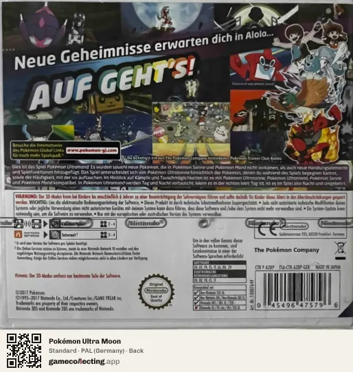 Pokémon Ultra Moon Nintendo 3DS, Germany box back