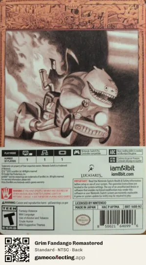 Grim Fandango Remastered Nintendo Switch, NTSC box back