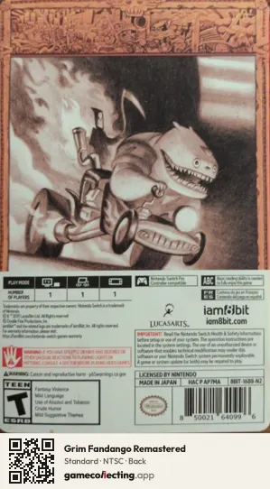 Grim Fandango Remastered Nintendo Switch, NTSC box back