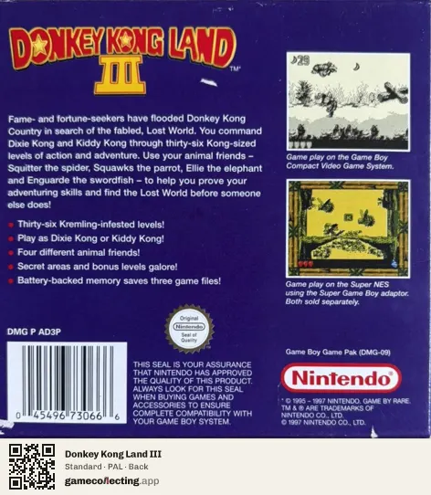 Donkey Kong Land III Game Boy, PAL box back
