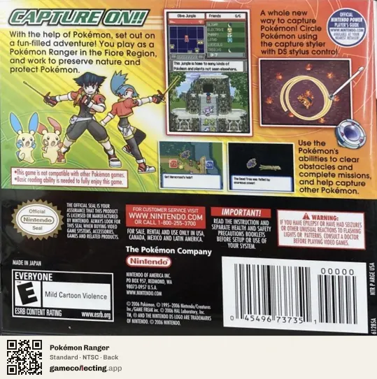 Pokémon Ranger Nintendo DS, NTSC box back