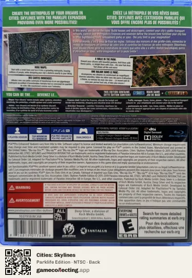 Cities: Skylines PlayStation 4, NTSC box back