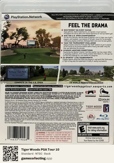 Tiger Woods PGA Tour 10 PlayStation 3, NTSC box back