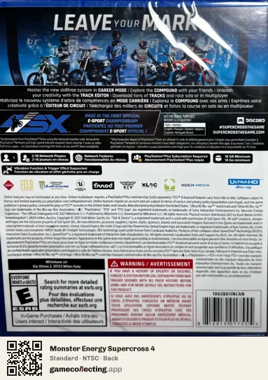 Monster Energy Supercross 4 PlayStation 5, NTSC box back