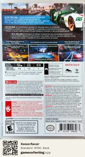 Xenon Racer Nintendo Switch, NTSC box back