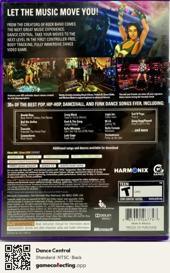 Dance Central Xbox 360, NTSC box back