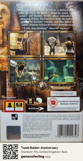 Tomb Raider: Anniversary PlayStation Portable, United Kingdom box back
