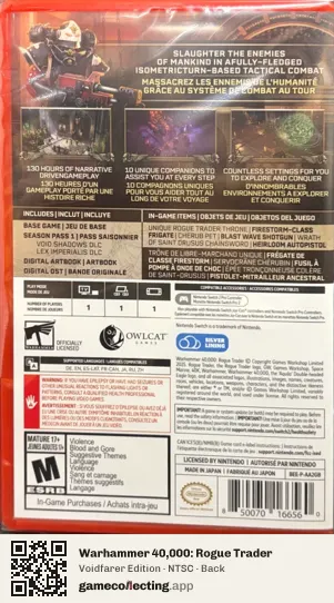Warhammer 40,000: Rogue Trader Nintendo Switch 2, NTSC box back