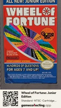 Wheel of Fortune: Junior Edition Nintendo Entertainment System, NTSC cartridge label