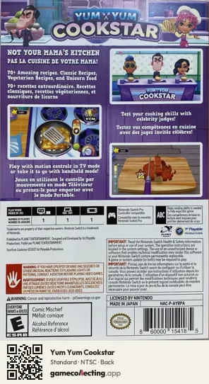 Yum Yum Cookstar Nintendo Switch, NTSC box back