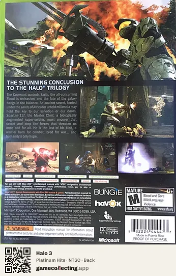Halo 3 Xbox 360, NTSC box back