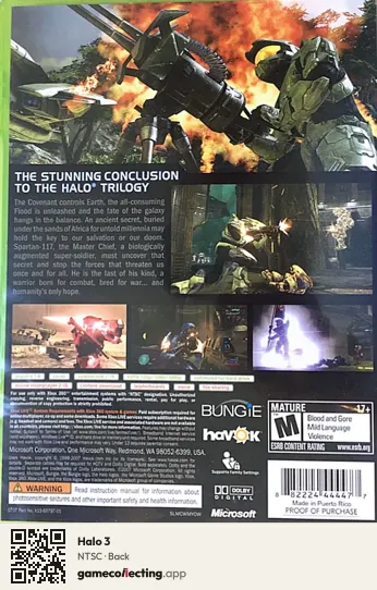 Halo 3 Xbox 360, NTSC box back