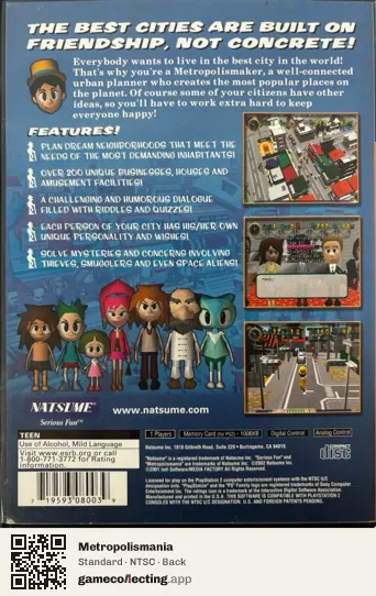 Metropolismania PlayStation 2, NTSC box back