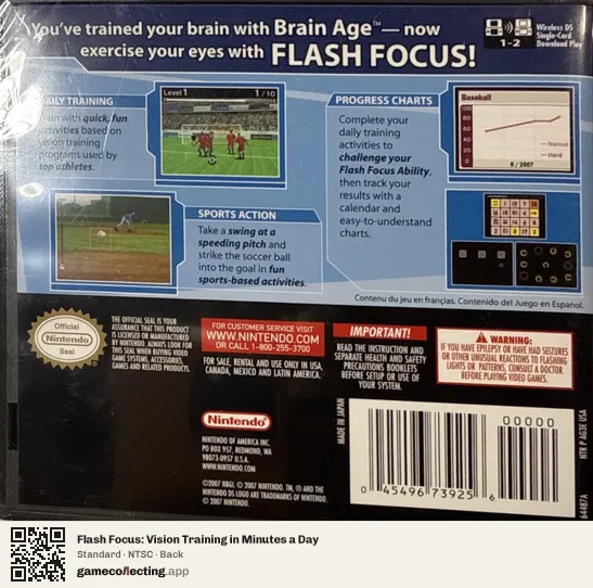 Flash Focus: Vision Training in Minutes a Day Nintendo DS, NTSC box back