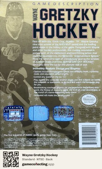 Wayne Gretzky Hockey Nintendo Entertainment System, NTSC box back