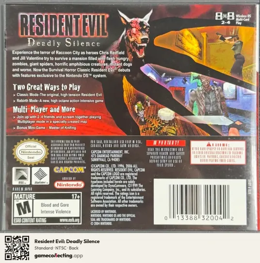 Resident Evil: Deadly Silence Nintendo DS, NTSC box back