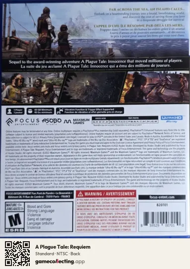 A Plague Tale: Requiem PlayStation 5, NTSC box back