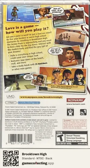 Brooktown High PlayStation Portable, NTSC box back