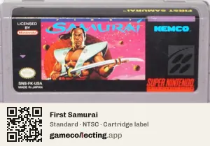 First Samurai Super Nintendo Entertainment System, NTSC cartridge label