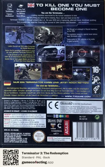 Terminator 3: The Redemption Nintendo GameCube, PAL box back