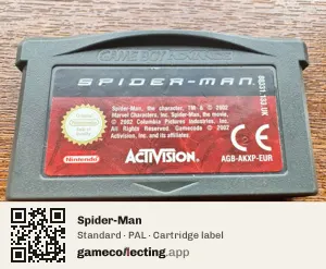 Spider-Man Game Boy Advance, PAL cartridge label