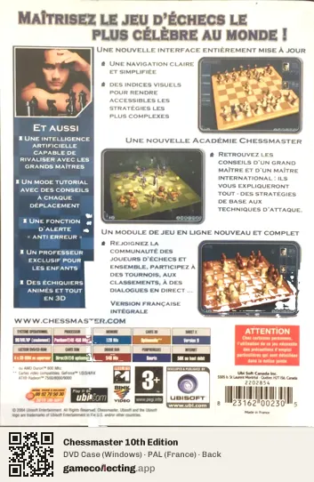 Chessmaster 10th Edition Computer, France box back
