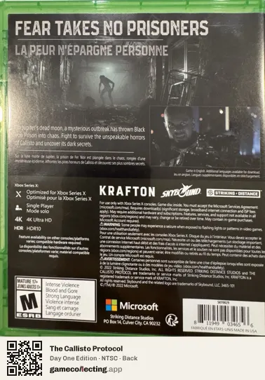 The Callisto Protocol Xbox Series X, NTSC box back