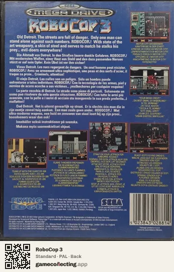 RoboCop 3 Sega Mega Drive / Genesis, PAL box back