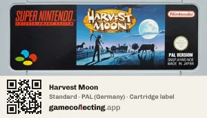 Harvest Moon Super Nintendo Entertainment System, PAL cartridge label