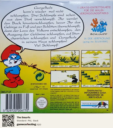 The Smurfs Game Boy, PAL box back