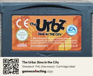 The Urbz: Sims in the City Game Boy Advance, PAL cartridge label