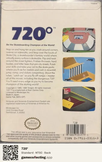 720° Nintendo Entertainment System, NTSC box back