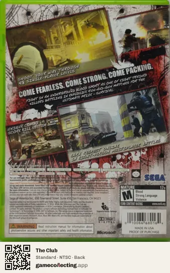 The Club Xbox 360, NTSC box back