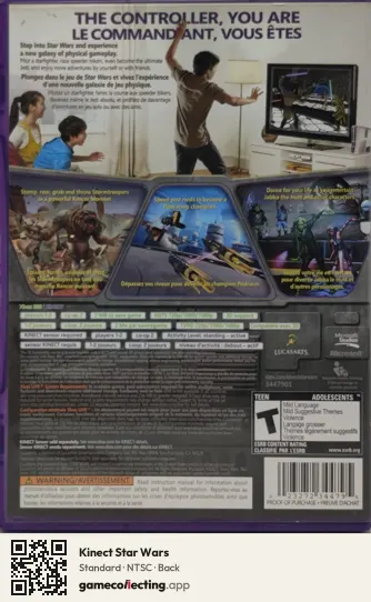 Kinect Star Wars Xbox 360, NTSC box back