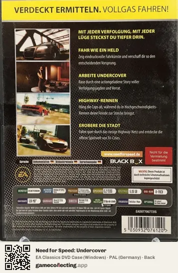 Need for Speed: Undercover Computer, Germany box back