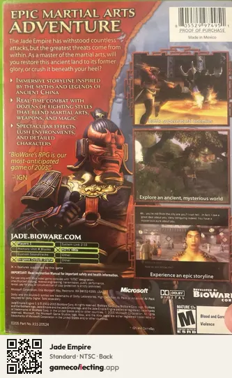 Jade Empire Xbox, NTSC box back