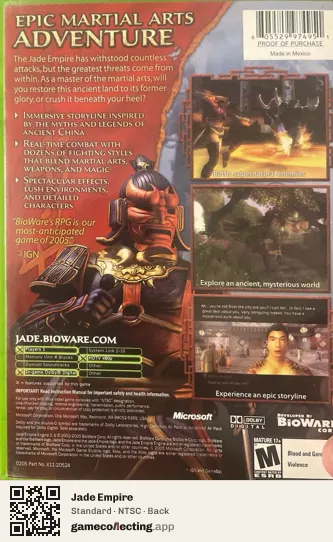 Jade Empire Xbox, NTSC box back